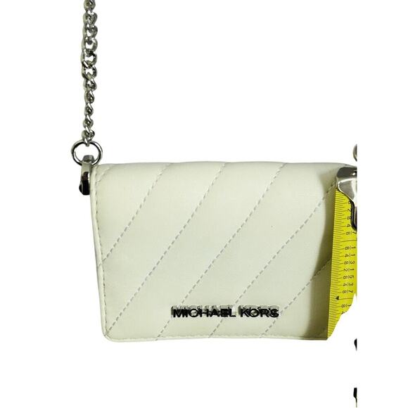 Michael Kors Mini Purse White Leather Chain Bag Quilted Prom Wedding Coin MK - Picture 5 of 16